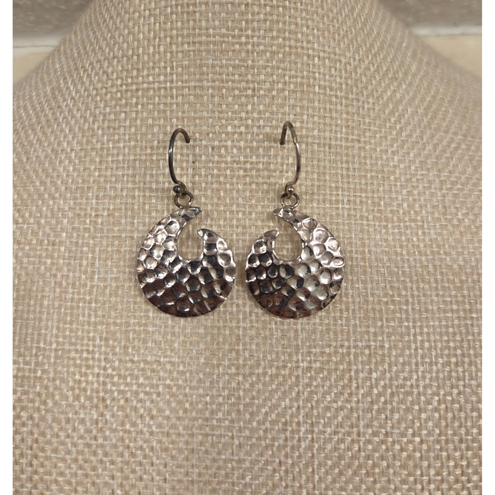 Vintage‎ Sterling Silver Hammer Finished Modernist Dangle Earrings